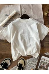 Beyaz Vintage Baskılı T-shirt