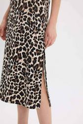 Yeni Sezon Leopar Desenli Yuvarlak Yaka Saten Kols